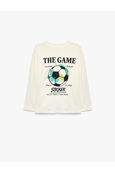 Koton Football Ball Printed Cotton Crew Neck Long Sleeve T-Shirt