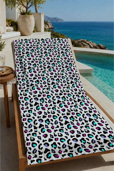 Evmila Bela peškir za plažu sa leopard uzorkom 70x150 - pamučni peškir za kup...
