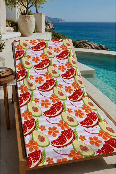 Evmila Orange Cream Citrus Slice Patterned 70X150 Beach Towel - Cotton Bath T...