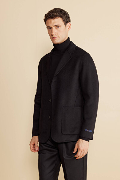BROOKS BROTHERS Erkek Siyah Mono Yaka Torba Cep Yün Kaşmir Karışımlı El Yapım...