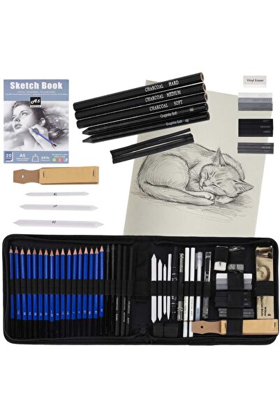 CIUPIGo Set Desen Profesional 54 piese – creioane grafit si carbune include c...