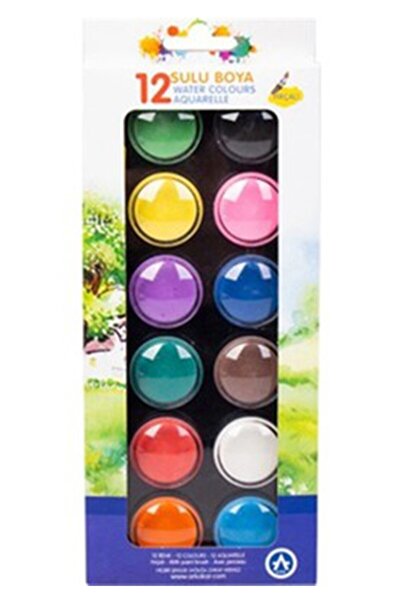 Artmaster 12 Renk Sulu Boya 28mm 1 Paket Ark 12 li Suluboya Fırça Hediyeli Ca...