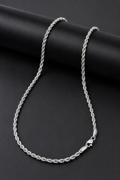 ALCONDZEND Men's Tarnish Resistant Stainless Steel Twisted Italian Silver Color Necklace