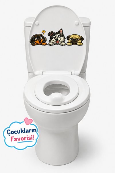 Echo Home Toilet Sticker Three Cute Dogs Confused, Teasing, and Grumpy Fun Bathroom Sticker Set