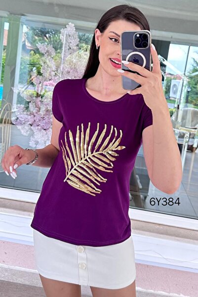 İnce Topuk Sequin Embroidered Viscose Blouse 6Y384