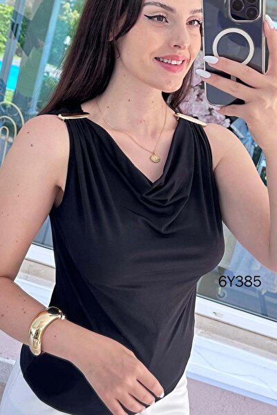 İnce Topuk Zero Sleeve Sandy Fabric Buckle Blouse 6Y385