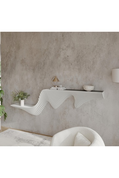 kold concept KC-075 Dalgalı Ahşap Duvar Rafı – 3D Modern Duvar Dekoru Tasarım...