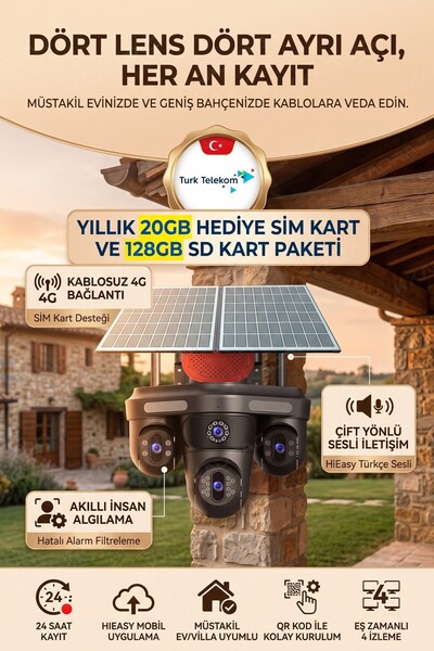 Kadraj 3 Otomatik PTZ Kamera + 1 Sabit Kamera Toplam 4 Kameralı 20GB Her Ay y...