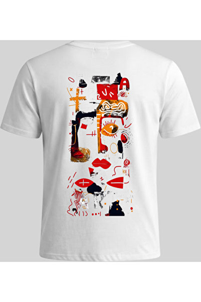 Nazlyna White 100% Cotton Unisex T-Shirt with Abstract Face and Art Themed Gr...