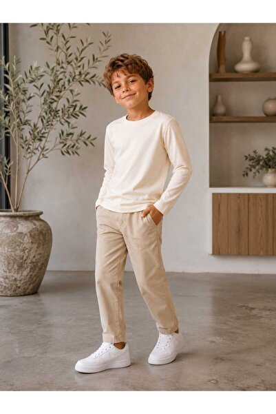 BEBEĞİME ÇORAP Boys' Long Sleeve Crew Neck Combed Cotton T-Shirt