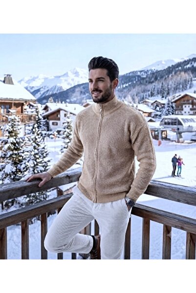 ixir Men's Winter 100% Cotton Thick Stand-Up Collar Cardigan Full Zipper Sweater