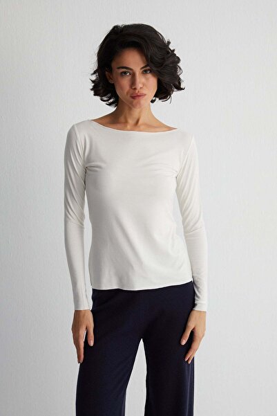 Silk and Cashmere Ekru Ultralight Kayık Yaka Üst