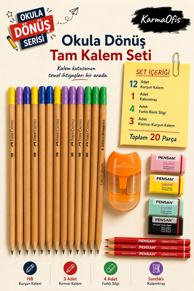 Faber Castell Okula Dönüş Kalem Seti 20 Parça | Natural Silgili Kurşun Kalem,...