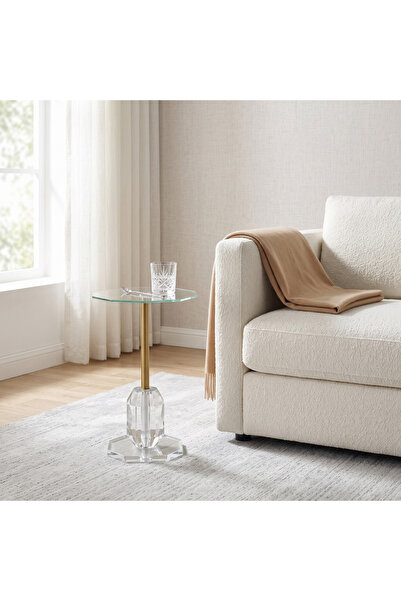 Ebticar Geometric Design Side Table with Glass Top – Gold