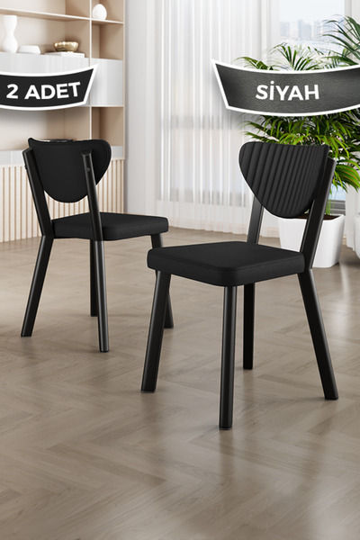 Canisa Fubi Serisi 2 Adet Siyah Deri Mutfak,Cafe, Restaurant Sandalyesi Siyah...