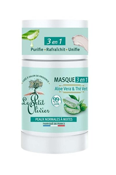Le Petit Olivier Baton mască de față 3-în-1 cu Aloe Vera și Ceai Verde, 50 g