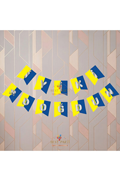 BEST PARTİ Best Yellow Navy Blue Happy Birthday Written Fan Banner