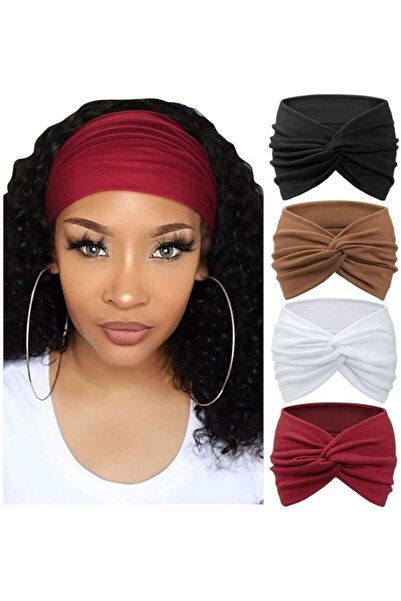 STARSTAR Headbands 4pc vintage elastic crisscross coffee/beige/navy/black.