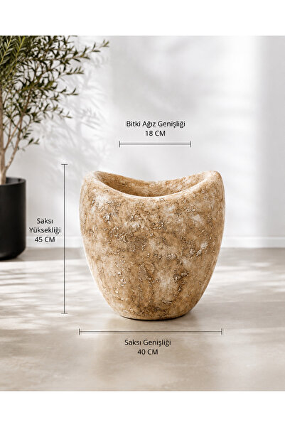 Genel Markalar Solis Home Premium Eskitme Fiber Saksı - Amorf Tasarım Rustik ...