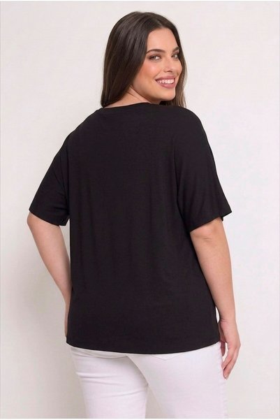 Koza Butik Women's Plus Size Short Sleeve Crew Neck Embroidery and Stone Detail Blouse 2054-26