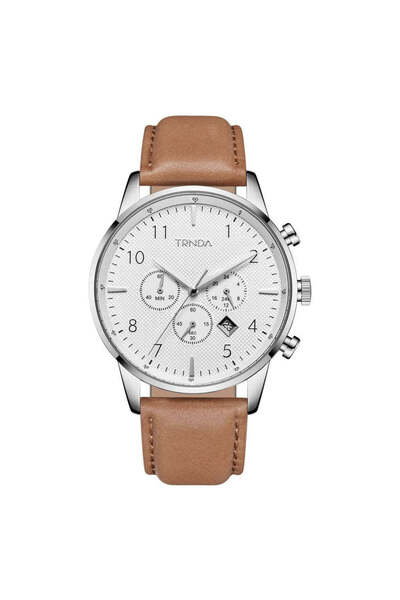 TRNDA Men's Stainless Steel Watch, Tan Leather Band | Trnda43ss