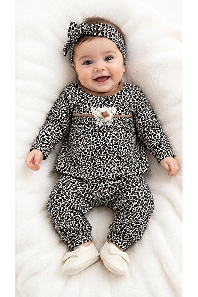 Oz Baby Baby Girl Leopard Patterned 3-Piece Top and Bottom Set with Headband ...