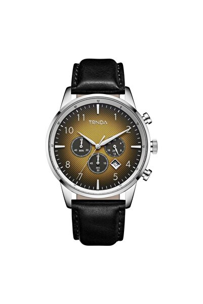 TRNDA Men's Stainless Steel Watch, Black Leather Band | Trnda-001