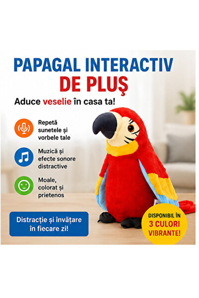 OEM Papagal Interactiv de Pluș 20cm - Repetă Sunete, Muzică