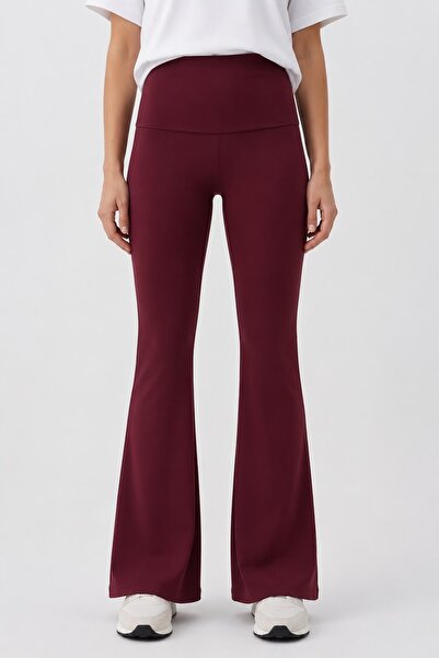 Grenj Fashion Παντελόνι μπορντό με απαλή υφή, διπλωμένο στη μέση και φαρδιά γ...