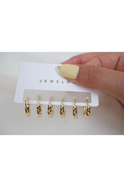 ATELİER TUĞBA Çkp6017 Burgu Gold 6-Piece Earring Set