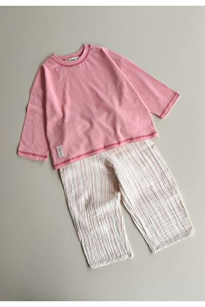 Cigit Oversize Pants Set 2-10 Years Pink