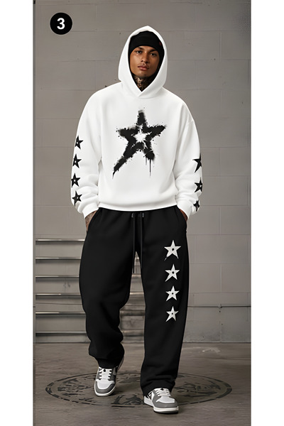 EFFRENATU Oversized Hooded Sweatshirt Set - Face and All-Over Surface Print, ...