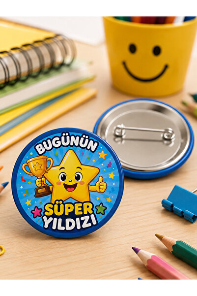 Hediye Panayırı Bugünün Süper Yıldızı Rozeti 10'lu Paket – 44 mm İğneli Yaka ...