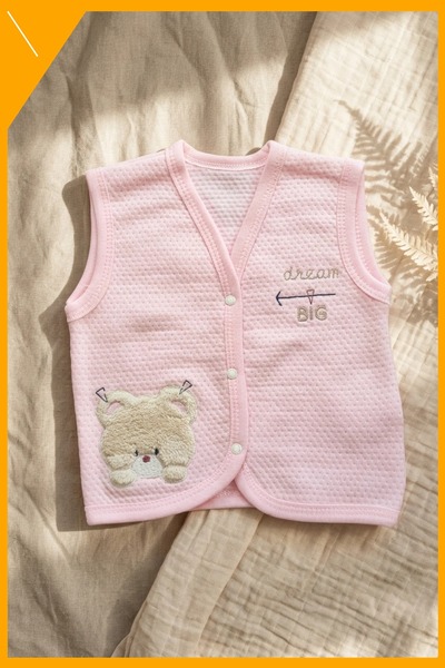 Genel Markalar Gaye Dream Pembe Renk Nakışlı %100 Pamuklu Bebek Yeleği - Ayıc...
