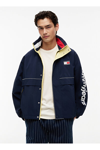 Tommy Jeans Lacivert Erkek Dik Yaka Oversized Logo Baskılı Mont DM0DM23225C1G...