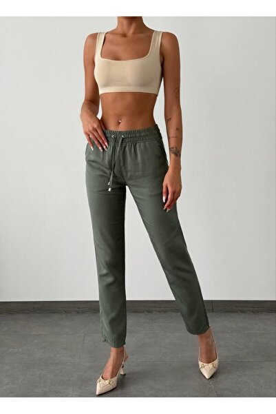 Moda Days Women's Haki Jogger Pants with Elastic Waist, Lace-Up, Narrow Legs,...