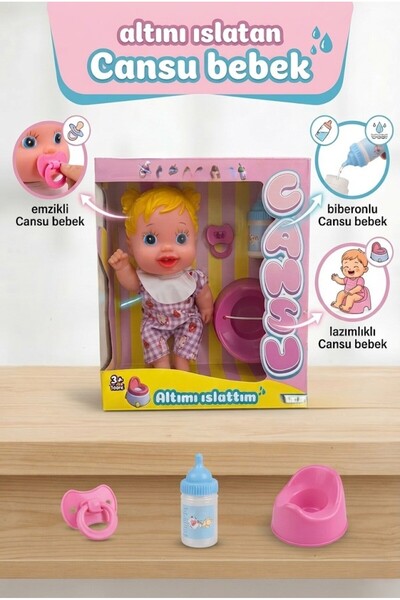 Tıfıl Toys Cansu Bebek: Altını Islatan Renkli Saçlı 4 Parçalı Biberonlu Emzik...