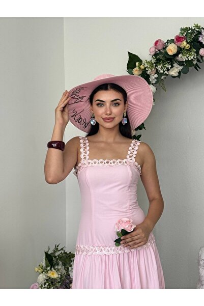 Clothes Fast Women's Pink Midi Dress Square Collar Lace Strap Layered Skirt P...