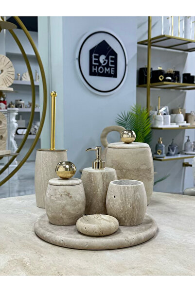 ege gross Decorative Natural Oval Travertine 7 Piece Bathroom Set