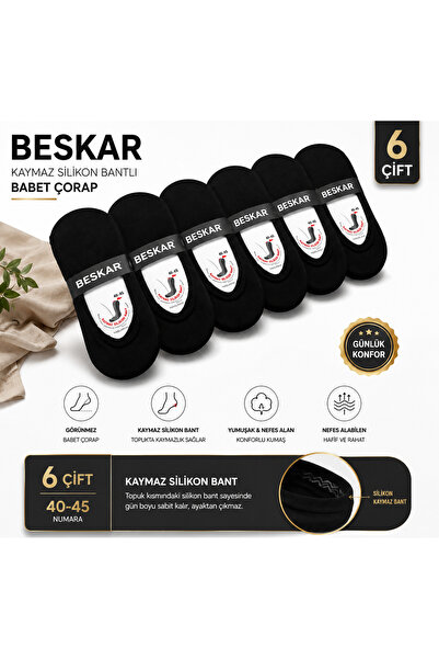 BESKAR Ανδρικές βαμβακερές κάλτσες μέχρι τον αστράγαλο - 6 ζευγάρια μαύρες κά...