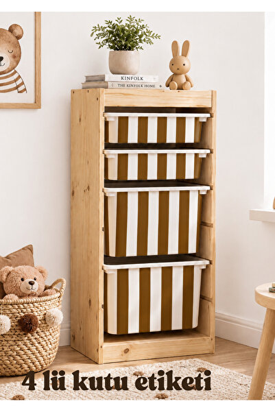 TROFAST Kutu Etiketi-Çocuk Odası Dekorasyon- 4lü Set- Kahve Rengi