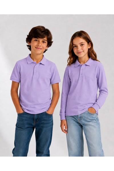 The Clover Girls & Boys Unisex Lilac 100% Cotton Polo Collar Long and Short S...