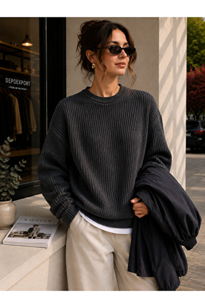 DepoExport Women's Premium Oversize Soft Crew Neck Knitwear Sweater