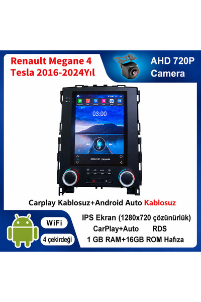 CONION Renault Megane 4 Tesla 2016-2024 Yıl uyumlu 1GB Ram 16GB Rom Hafıza An...