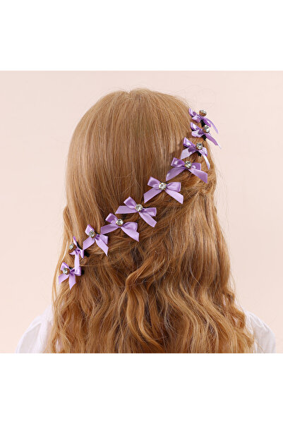 Take Two By Styli Pack of 10 Girls Purple Bow Rhinestones Embellished Hair Ac...