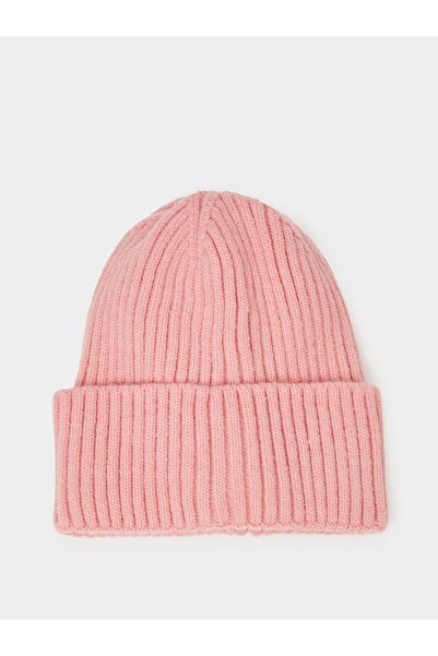 Styli Pink Ribbed Knit Beanie