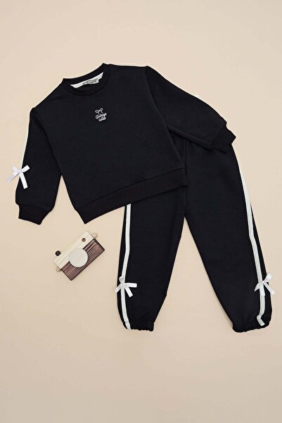 Fulla Moda Striped Bow Detailed Girls' 2-Piece Set