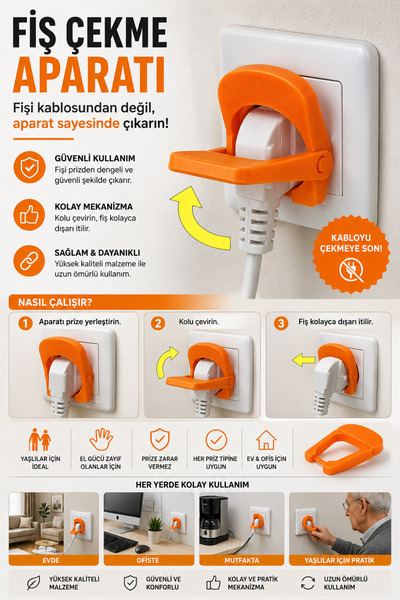 3D Baskı Fiş Çekme Aparatı | Kolay Fiş Çıkarma Yardımcısı | Ergonomik Priz Aparatı