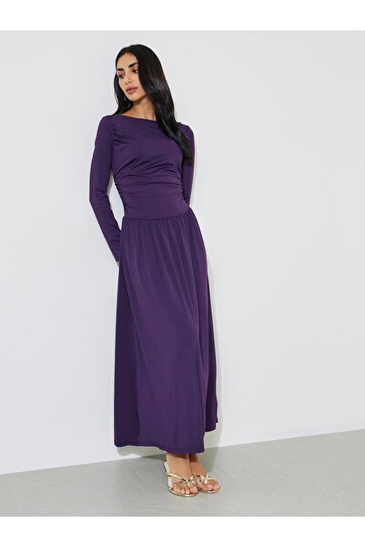 Styli Purple Side Gathered A-Line Maxi Dress