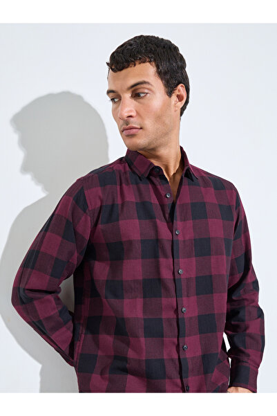 Styli Maroon Checked Long Sleeves Regular Fit Shirt
